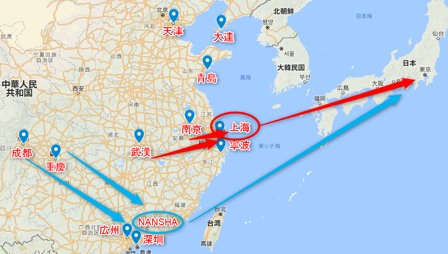 中国との貿易でよく使う港を地図上に表示 各都市からの運賃は Hunade Epa 輸出入 国際物流