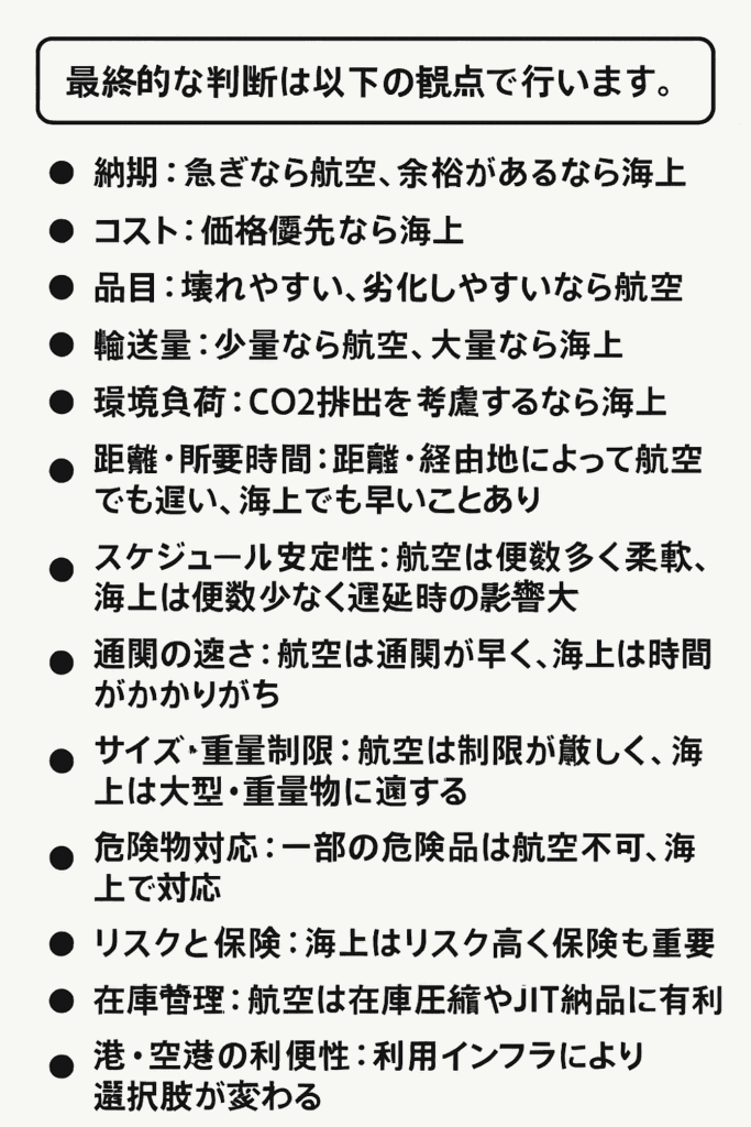 航空輸送と海上輸送の比較