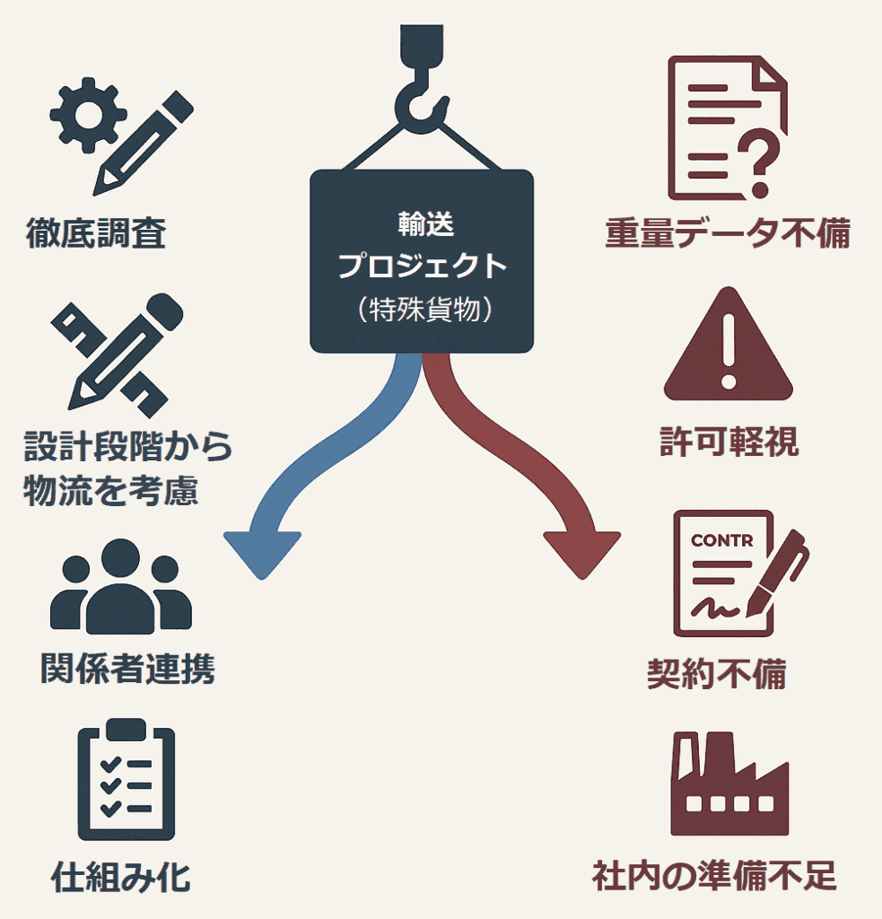 特殊貨物　輸送　成功・失敗要因　対比図